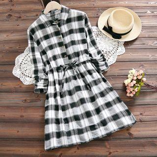 Plaid Drawstring Shirtdress