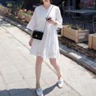 3/4-sleeve Lace Dress White - One Size