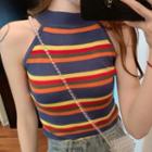 Striped Halter Knit Top Rainbow Color - One Size