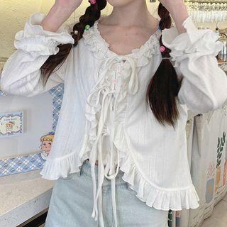 Ruffled Bow Front Cardigan