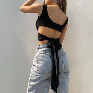 Open Back Bow Back Crop Tank Top