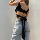 Open Back Bow Back Crop Tank Top