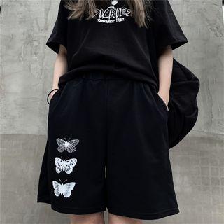 Printed Wide-leg Sweatshorts