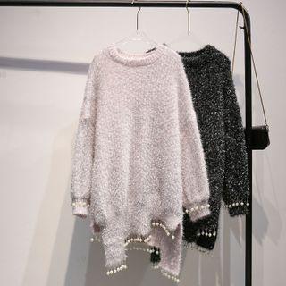 Faux Pearl Irregular Hem Sweater