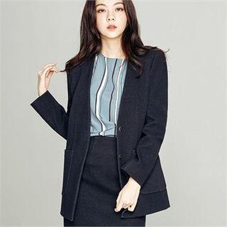 Collarless Snap-button Blazer