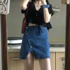 Short-sleeve Top / Denim Mini Skirt