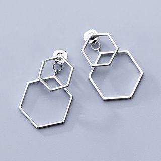 925 Sterling Silver Hexagon Dangle Earring 1 Pair - Silver - One Size