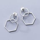 925 Sterling Silver Hexagon Dangle Earring 1 Pair - Silver - One Size