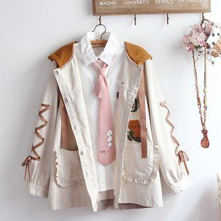Embroidered Pocket Detail Shirt / Hooded Button Jacket / Set