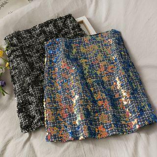 Sequined Wool Mini Skirt