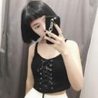 Lace-up Cropped Camisole Top Black - One Size