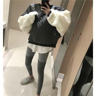 Faux Shearling Panel Pullover / Two-tone Leggings
