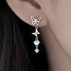 Butterfly Moonstone Dangle Earring 1 Pair - Earring - With Earring Backs - Silver - One Size