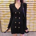 Buttoned Long-sleeve Knit Dress