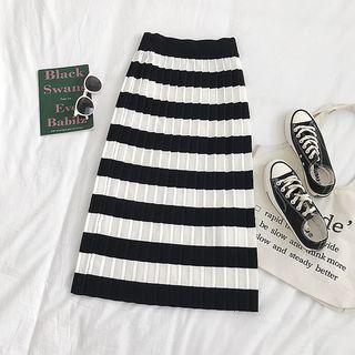 Color Block Pleated Midi Skirt White - One Size