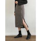 Deep-slit Plaid Long Skirt