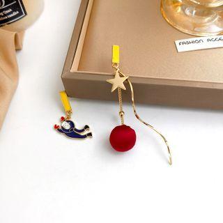Asymmetrical Drop Earring 1 Pair - Blue & Red & Gold - One Size