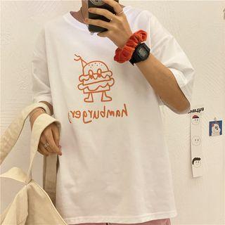 Hamburger Print Elbow-sleeve T-shirt