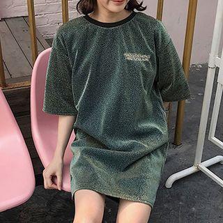 Letter Embroidered Elbow Sleeve T-shirt Dress