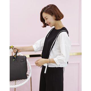Inset Knit Top Puff-sleeve Blouse