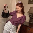 Balloon-sleeve Tie-side Blouse Purple - One Size
