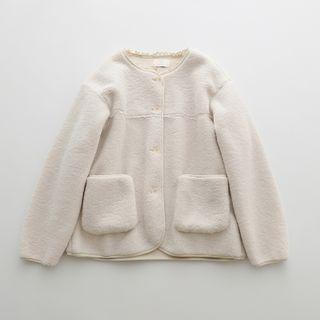 Plain Faux Shearling Lace Button-up Jacket