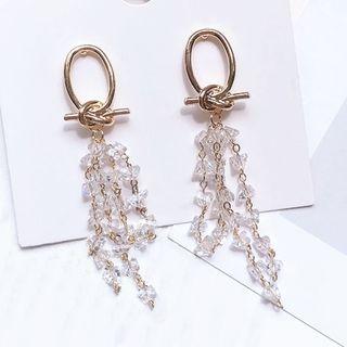 Faux Crystal Alloy Knot Fringed Earring S925 Sterling Silver - One Size