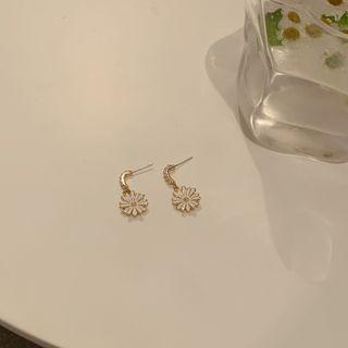 Flower Glaze Dangle Earring 1 Pair - White & Gold - One Size