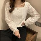 Eyelet Lace-sleeve Knit Top