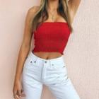 Gingham Check Frill Trim Tube Top