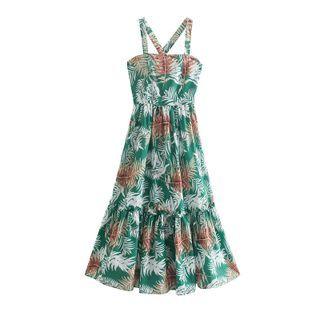 Halter Neck Printed Midi A-line Dress