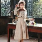 Set: Double-breasted Check Jacket + Sleeveless Dress + Ruffled Shirt