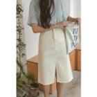 Fray-hem Cotton A-line Midi Skirt