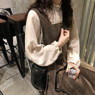 Long-sleeve Chiffon Top / Plaid Midi Jumper Dress