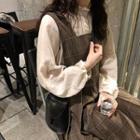 Long-sleeve Chiffon Top / Plaid Midi Jumper Dress