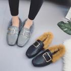 Fluffy Panel Buckled Loafers