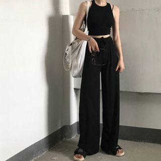 Halter-neck Cropped Top / Wide Leg Pants