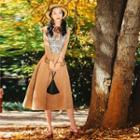 Set: Double Breasted Plaid Vest + Long-sleeve Plaid A-line Midi Dress