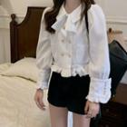 Bow Accent Double Breasted Blazer White - One Size
