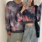 Long-sleeve Round-neck Cropped Tie-dye Sweatshirt