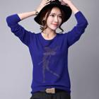Long-sleeve Rhinestone Knit Top