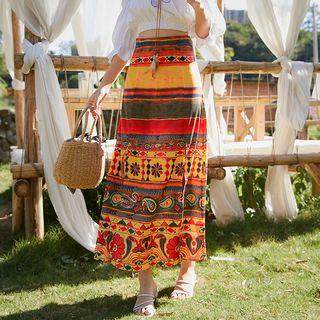 Printed Midi A-line Beach Skirt