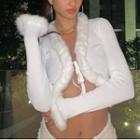Long-sleeve Fluffy Trim Crop Top