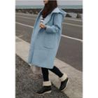 Hooded Snap-button Wool Blend Coat
