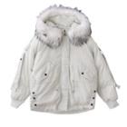 Fluffy Trim Hooded Zip Jacket Almond - One Size