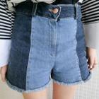 Fray Panel Denim Shorts