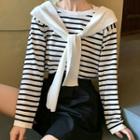 Long-sleeve Striped Mock-tie Knit Top