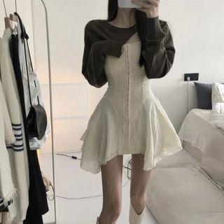 Cropped Sweater / Spaghetti Strap Irregular Mini A-line Dress / Set