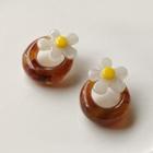 Flower Acrylic Earring B-654 - 1 Pair - Brown - One Size