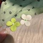 Flower Resin Earring 1 Pair - Silver Stud - White & Light Green - One Size